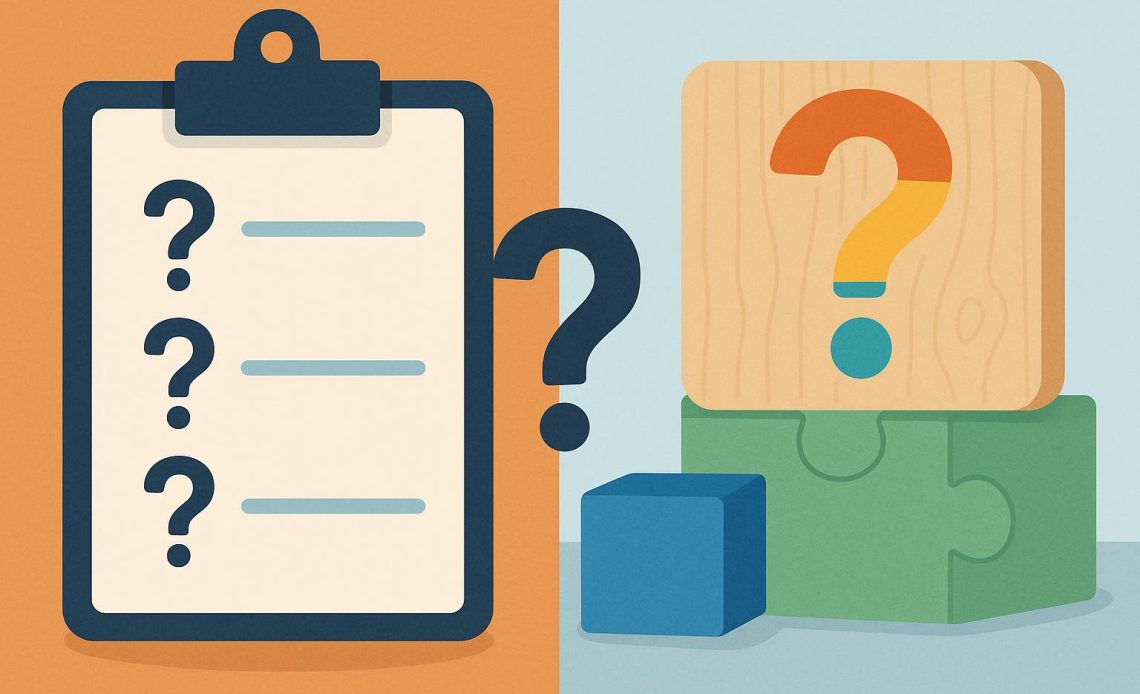 Colorful blocks and sales strategy icons illustrating parallels in learning and sales methodologies