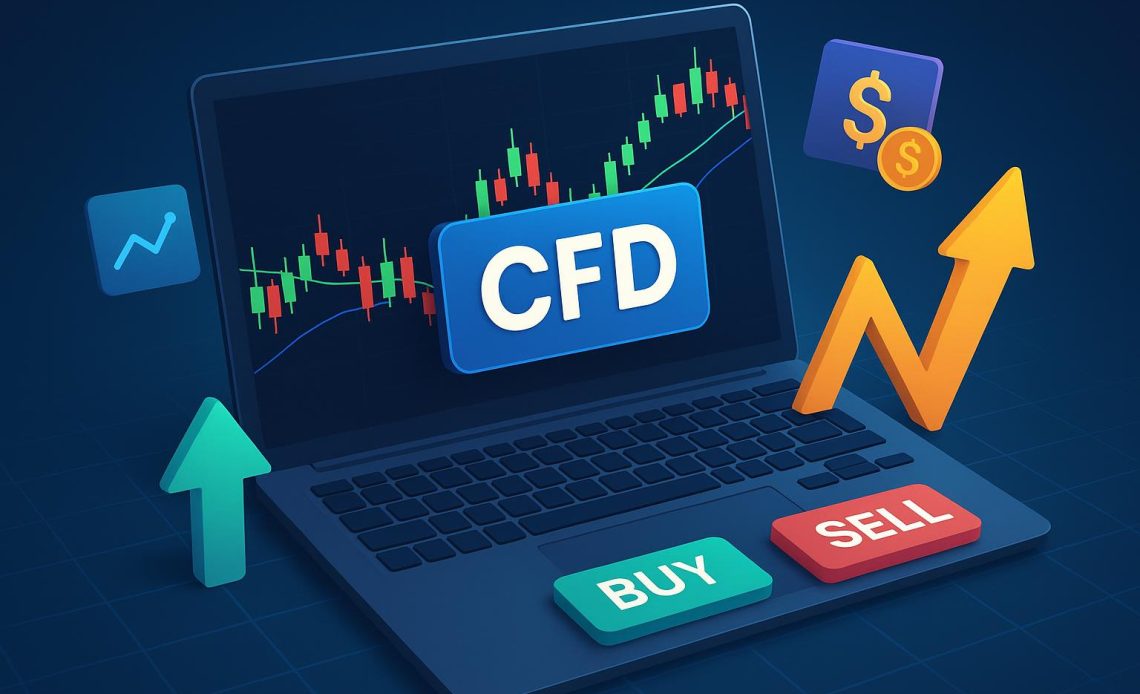 Digital trading dashboard displaying CFD charts and simulated trades for risk-free learning