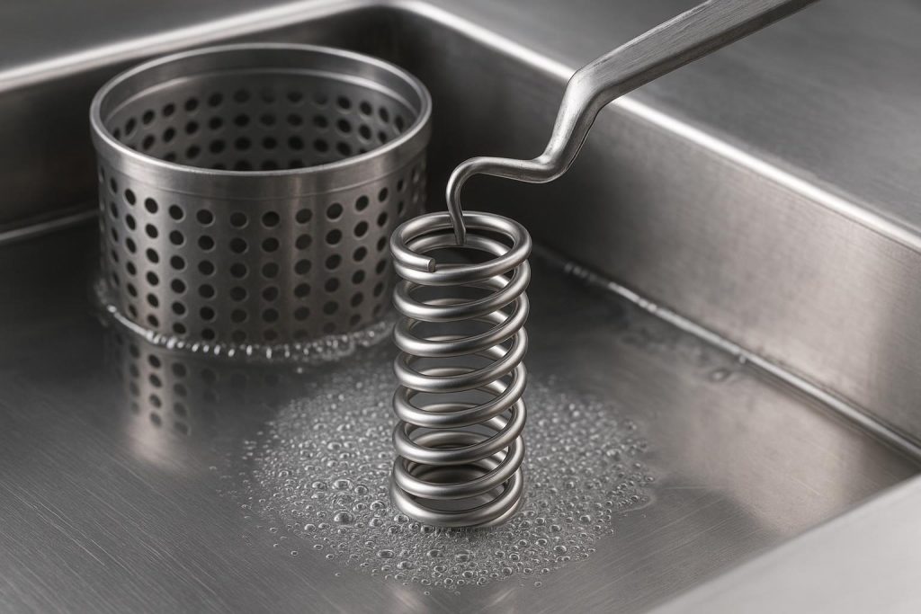 Stainless steel springs undergoing electropolishing process for enhanced performance