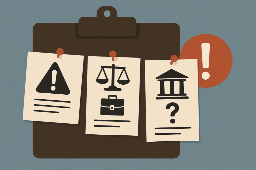 Legal documents and gavel on desk highlighting signs to consult an employment lawyer urgently