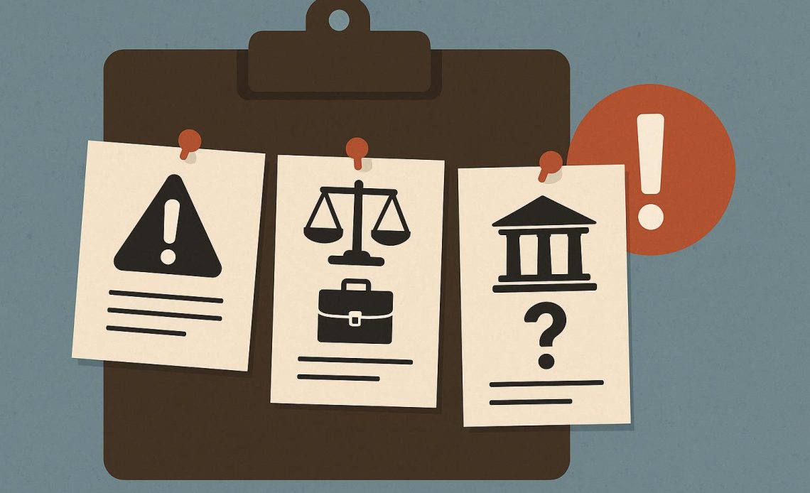 Legal documents and gavel on desk highlighting signs to consult an employment lawyer urgently