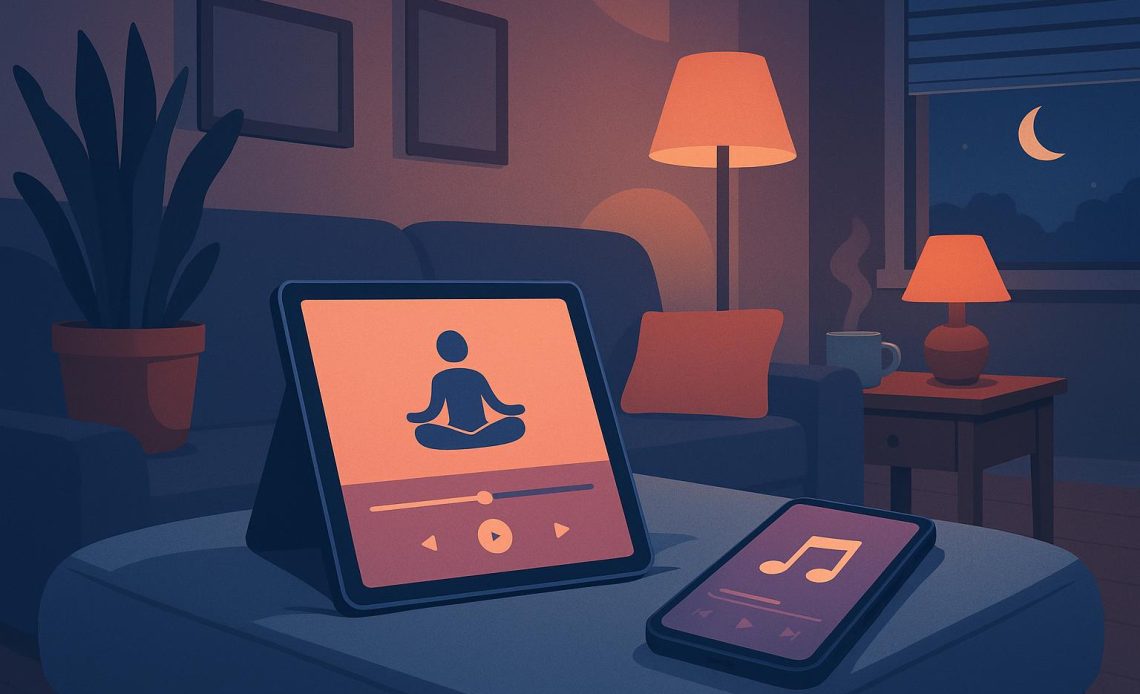 Minimalist living room with ambient lighting and smart devices promoting modern relaxation habits