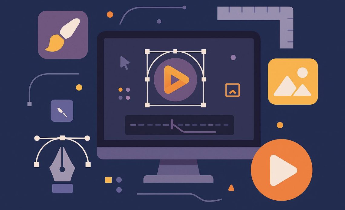 Animated logo design tools interface with icons, showcasing user-friendly branding creation features
