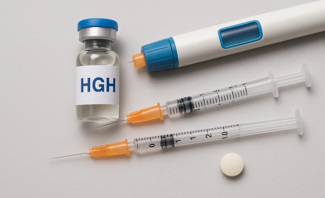 Syringes and hormone vials representing different types of HGH treatment options