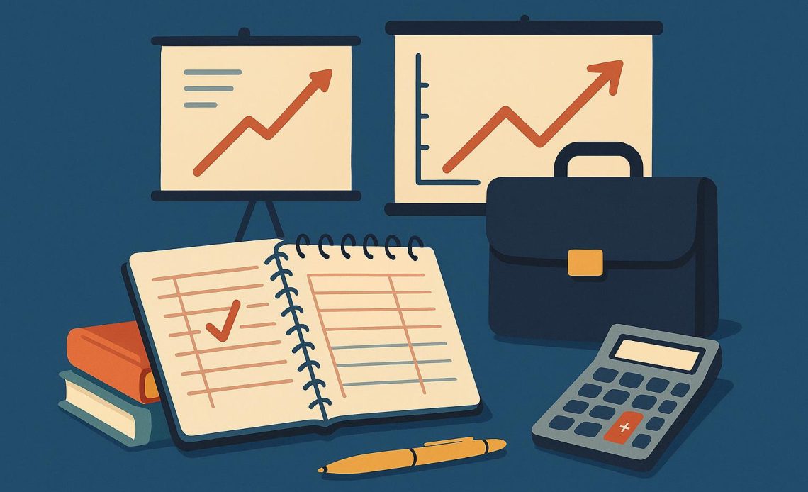 Strategic business planning tools and documents representing essential administrator skills
