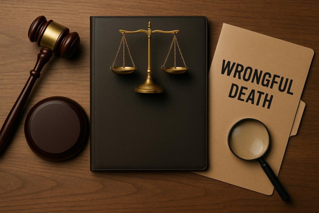 Scales of justice and law books symbolizing choosing a reputable wrongful death law firm