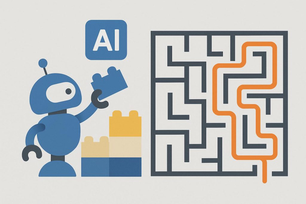 Abstract representation of streamlined AI product development with interconnected digital components