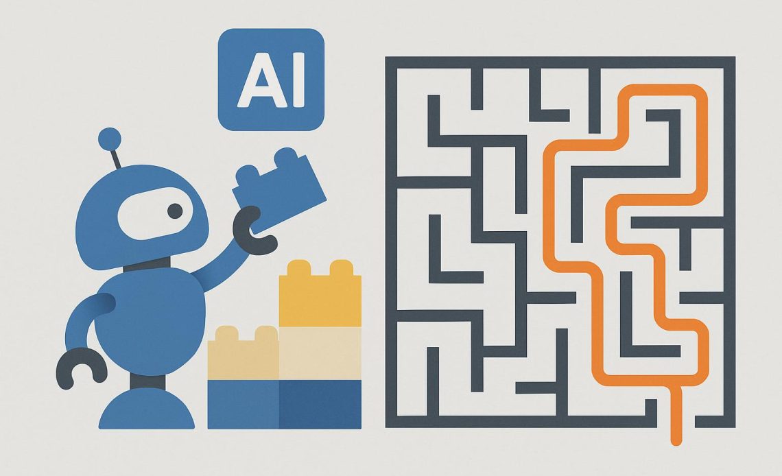 Abstract representation of streamlined AI product development with interconnected digital components