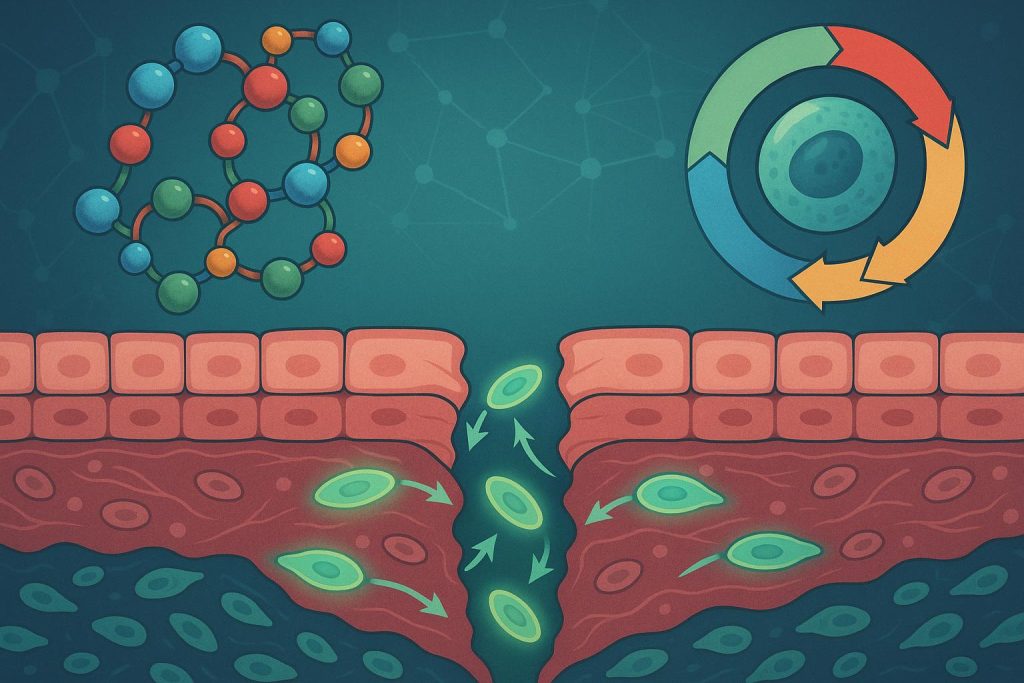 Molecular structure of peptides illustrating their role in tissue repair and cell cycle regulation