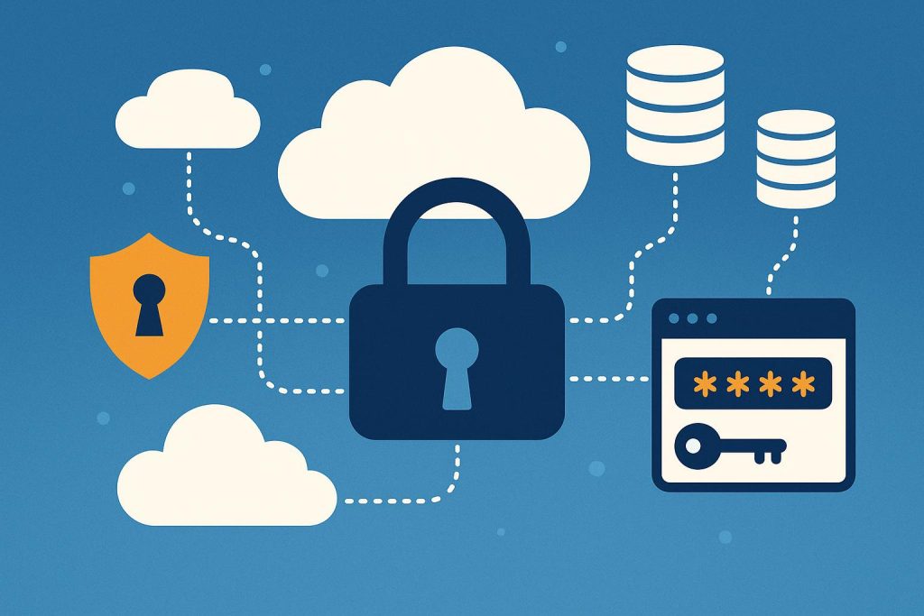 Cloud data security with locked digital access controls representing tightened admin management