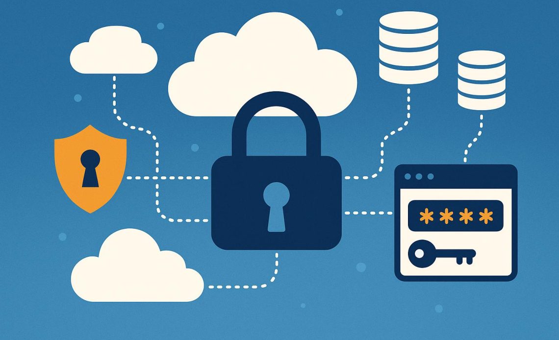 Cloud data security with locked digital access controls representing tightened admin management