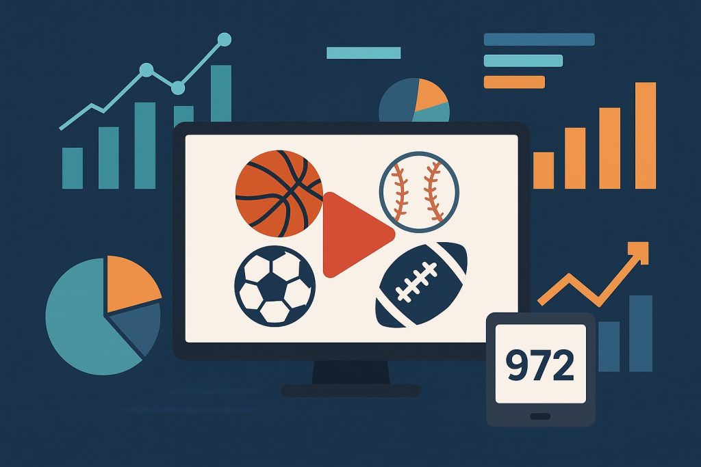 Sports data charts and graphs visualizing trends in modern streaming platforms and viewer metrics