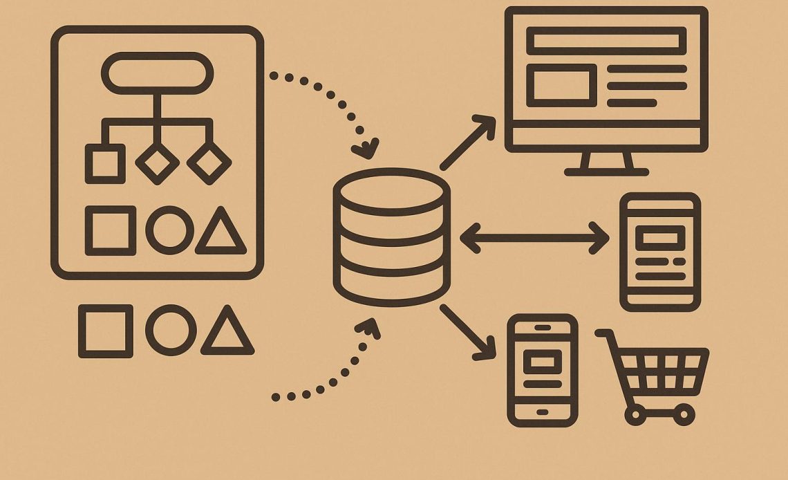 Digital channels interconnected to illustrate omnichannel content strategy and structured data flow