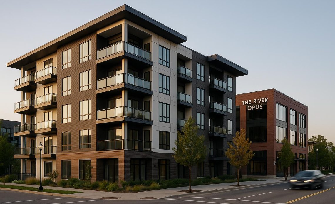 Modern residences at The River Opus in a vibrant mixed-use community setting