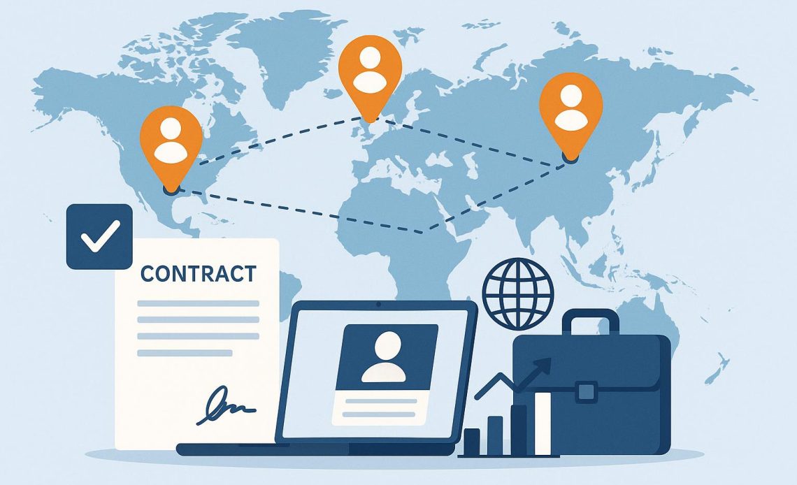 Global hiring process illustration showing EOR services enabling businesses to employ international talent