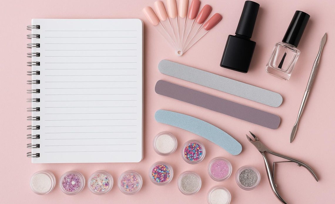 Manicured hands with nail tools and polish, representing a professional nail technician course