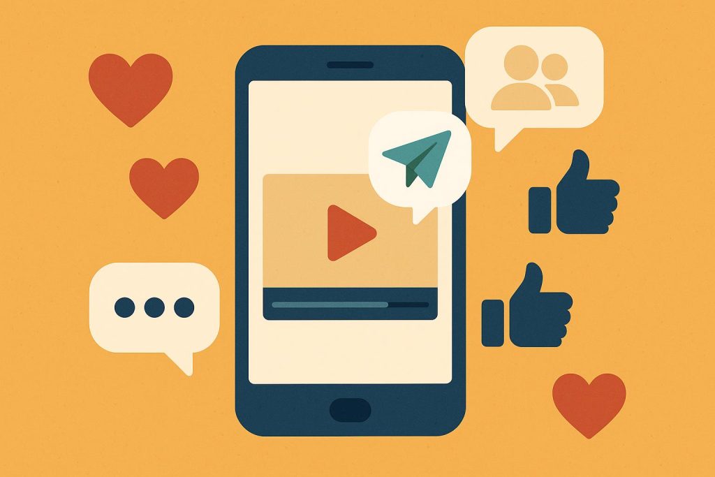 Social media sharing concept illustration representing digital word-of-mouth recommendations
