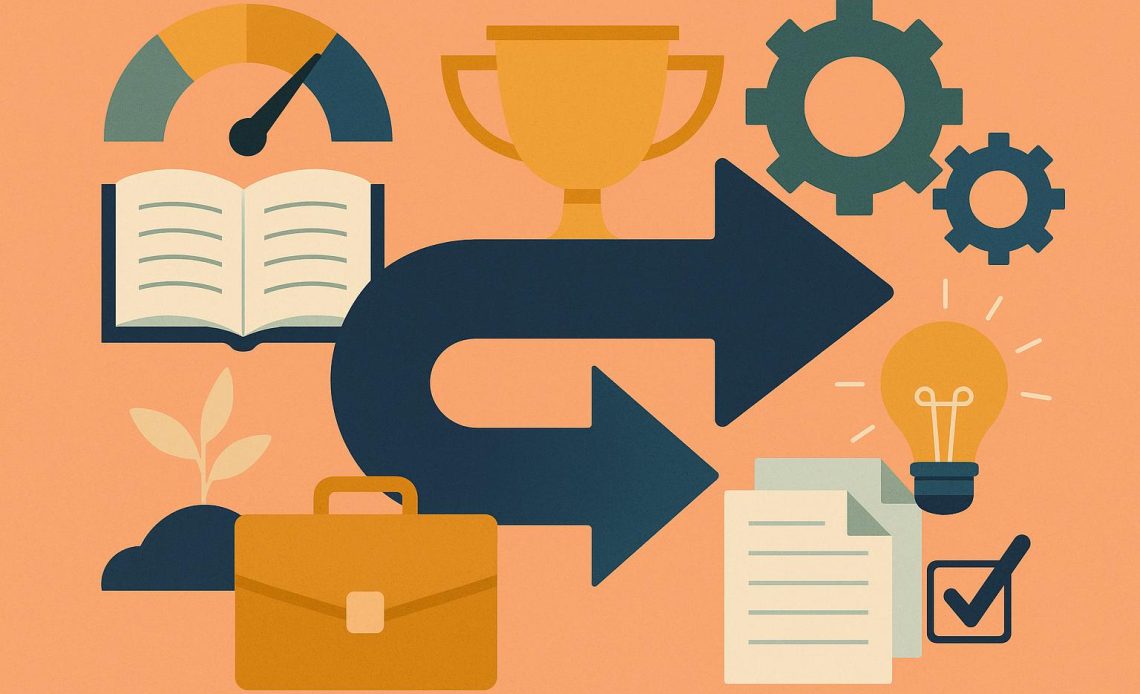 Professional tools and career icons symbolizing skills transfer in mid-career transitions
