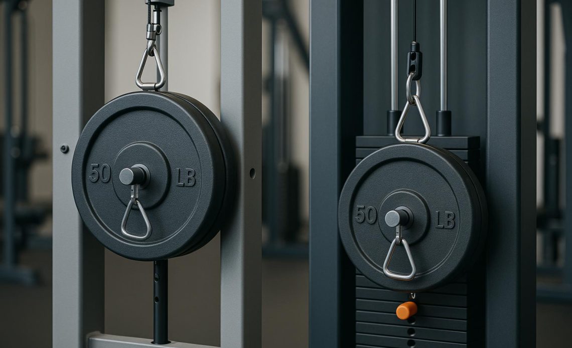 Comparison of adjustable gym machines highlighting weight differences in strength training equipment